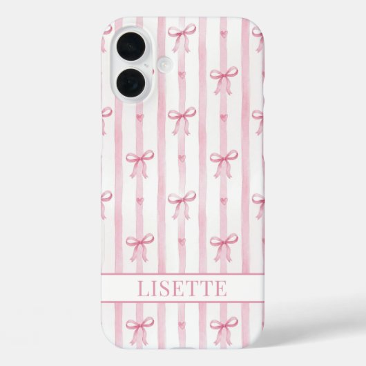 Coques Case-Mate iPhone Nœuds Coquette Rayés Rose Élégants Monogrammés (Verso)