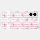 Coques Case-Mate iPhone Nœuds Coquette Rayés Rose Élégants Monogrammés (Verso (horizontal))