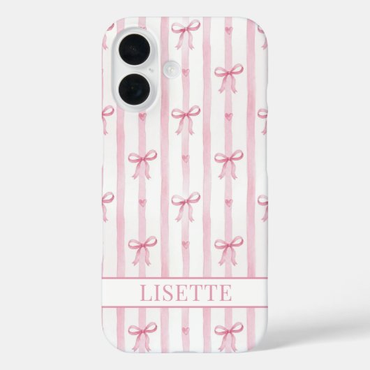 Coques Case-Mate iPhone Nœuds Coquette Rayés Rose Élégants Monogrammés (Verso)