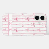 Coques Case-Mate iPhone Nœuds Coquette Rayés Rose Élégants Monogrammés (Verso (horizontal))