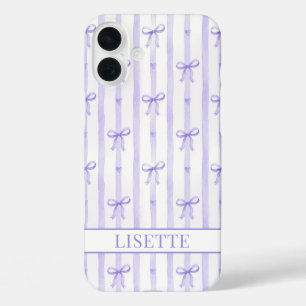 Coques iPhone 16 Plus Nœuds Coquette Rayés Violet Élégants Monogrammés