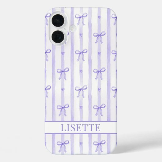 Coques Case-Mate iPhone Nœuds Coquette Rayés Violet Élégants Monogrammés (Verso)