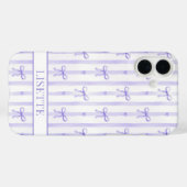 Coques Case-Mate iPhone Nœuds Coquette Rayés Violet Élégants Monogrammés (Verso (horizontal))