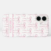 Coques Case-Mate iPhone Nœuds Coquette Rose Monogrammés (Verso (horizontal))