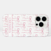 Coques Case-Mate iPhone Nœuds Coquette Rose Monogrammés (Verso (horizontal))