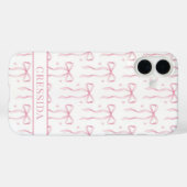 Coques Case-Mate iPhone Nœuds Coquette Rose Monogrammés (Verso (horizontal))