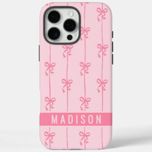 Coques iPhone 16 Pro Max Nœuds Coquette Rose Nom Motif Féminin