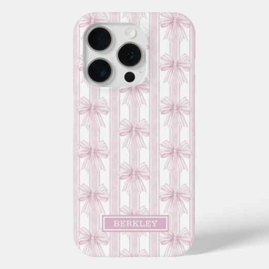 Coques Case-Mate iPhone Nœuds Coquette Rose sur Monogramme à Rayures (Verso)