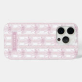 Coques Case-Mate iPhone Nœuds Coquette Rose sur Monogramme à Rayures (Verso (horizontal))