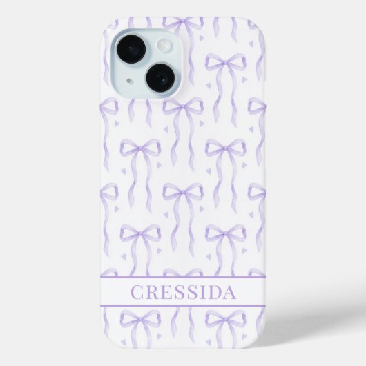 Coques Case-Mate iPhone Nœuds Coquette Violets Monogrammés (Verso)