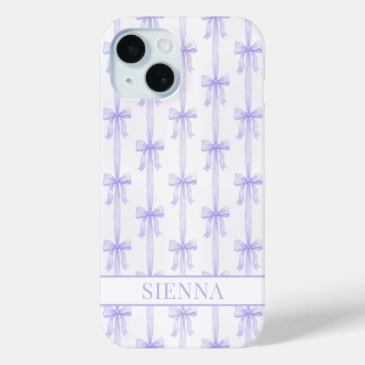 Coques Case-Mate iPhone Nœuds Coquette Violets Monogrammes Rayés (Verso)