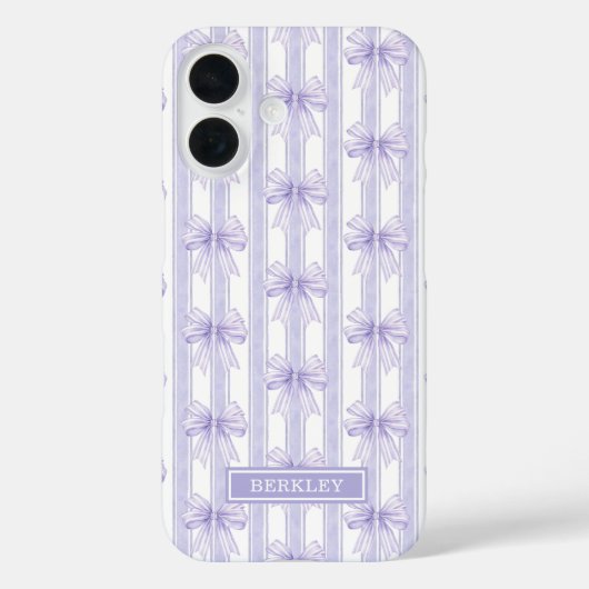 Coques Case-Mate iPhone Nœuds Coquette Violets sur Monogramme à Rayures (Verso)