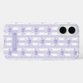 Coques Case-Mate iPhone Nœuds Coquette Violets sur Monogramme à Rayures (Verso (horizontal))