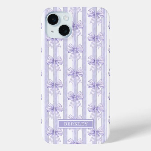 Coques Case-Mate iPhone Nœuds Coquette Violets sur Monogramme à Rayures (Verso)