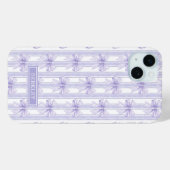 Coques Case-Mate iPhone Nœuds Coquette Violets sur Monogramme à Rayures (Verso (horizontal))