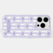Coques Case-Mate iPhone Nœuds Coquette Violets sur Monogramme à Rayures (Verso (horizontal))