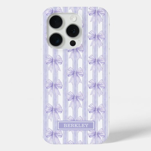 Coques Case-Mate iPhone Nœuds Coquette Violets sur Monogramme à Rayures (Verso)