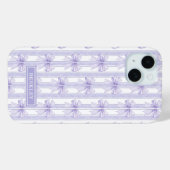 Coques Case-Mate iPhone Nœuds Coquette Violets sur Monogramme à Rayures (Verso (horizontal))