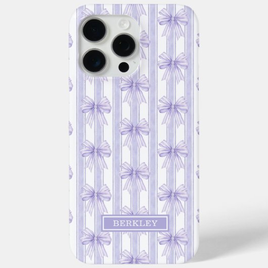 Coques Case-Mate iPhone Nœuds Coquette Violets sur Monogramme à Rayures (Verso)