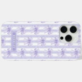 Coques Case-Mate iPhone Nœuds Coquette Violets sur Monogramme à Rayures (Verso (horizontal))