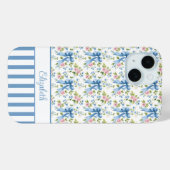 Coques Case-Mate iPhone Nœuds Coquettes Bleus Avec Fleurs Monogrammées (Verso (horizontal))