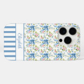 Coques Case-Mate iPhone Nœuds Coquettes Bleus Avec Fleurs Monogrammées  (Verso (horizontal))