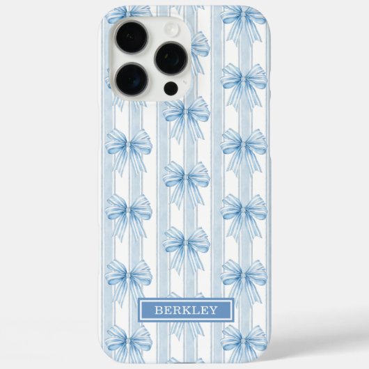 Coques Case-Mate iPhone Nœuds Coquettes Bleus sur Monogramme à Rayures (Verso)