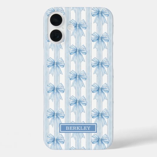 Coques Case-Mate iPhone Nœuds Coquettes Bleus sur Monogramme à Rayures (Verso)