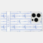 Coques Case-Mate iPhone Nœuds Coquettes Rayés Bleus Élégants Monogrammés (Verso (horizontal))