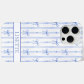 Coques Case-Mate iPhone Nœuds Coquettes Rayés Bleus Élégants Monogrammés (Verso (horizontal))
