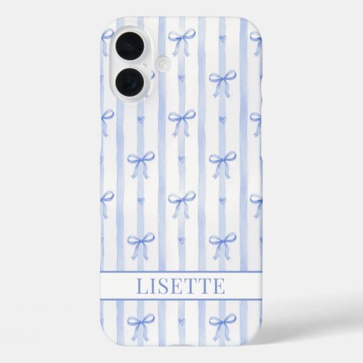 Coques Case-Mate iPhone Nœuds Coquettes Rayés Bleus Élégants Monogrammés (Verso)