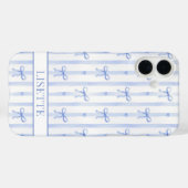 Coques Case-Mate iPhone Nœuds Coquettes Rayés Bleus Élégants Monogrammés (Verso (horizontal))