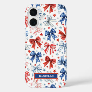 Coques iPhone 16 Nœuds de Coquette Patriotique Monogrammés