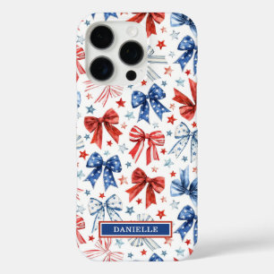 Coques iPhone 16 Pro Nœuds de Coquette Patriotique Monogrammés