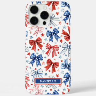 Coques iPhone 16 Pro Max Nœuds de Coquette Patriotique Monogrammés