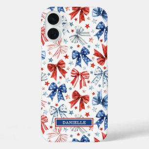Coques iPhone 16 Plus Nœuds de Coquette Patriotique Monogrammés