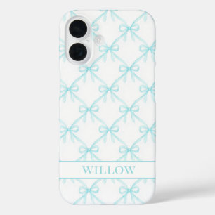 Coques iPhone 16 Nœuds de teinte aqua Coquette aquarelle
