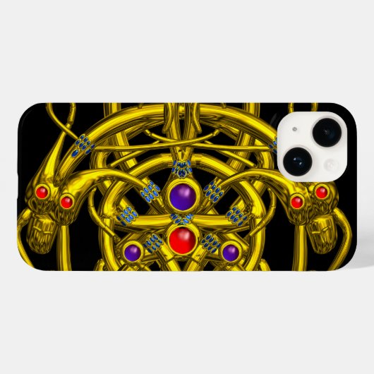 COQUES Case-Mate iPhone NOEUDS EN CELTIQUE D'OR, DRAGONS ET PIERRES À GAMM (Verso (horizontal))