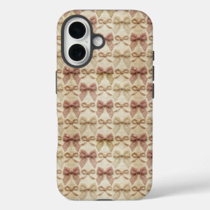 Coques iPhone 16 Nœuds en dentelle victorienne motif coquette rose