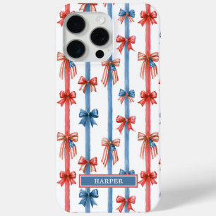 Coque iPhone 15 Pro Max Nœuds et Rayures Monogrammes Patriotiques