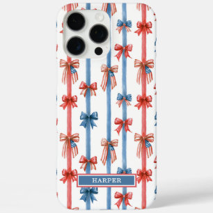 Coques iPhone 16 Pro Max Nœuds et Rayures Patriotiques Monogrammés
