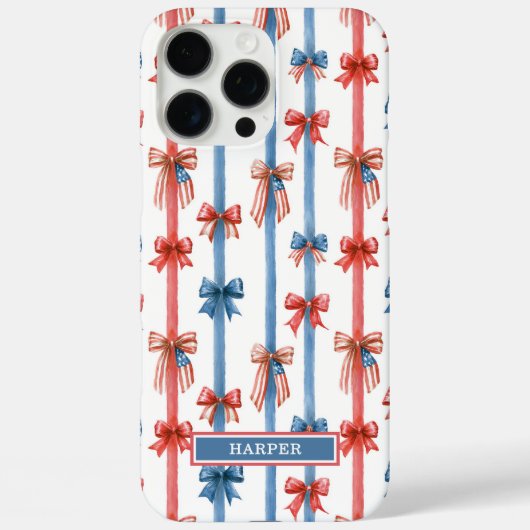Coques Case-Mate iPhone Nœuds et Rayures Patriotiques Monogrammés (Verso)