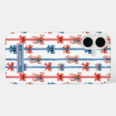 Coques Case-Mate iPhone Nœuds et Rayures Patriotiques Monogrammés (Verso (horizontal))