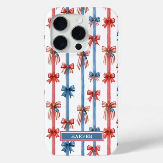 Coques Case-Mate iPhone Nœuds et Rayures Patriotiques Monogrammés (Verso)