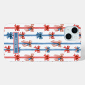 Coques Case-Mate iPhone Nœuds et Rayures Patriotiques Monogrammés (Verso (horizontal))