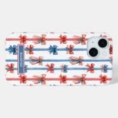 Coques Case-Mate iPhone Nœuds et Rayures Patriotiques Monogrammés (Verso (horizontal))