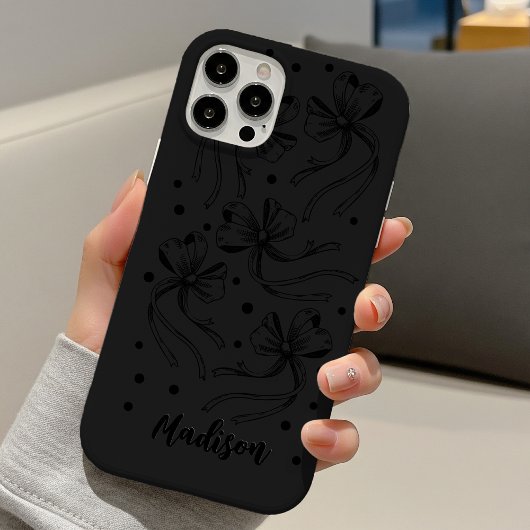 Coques Case-Mate iPhone Nœuds Monogramme Coquette Noir Gris Chic