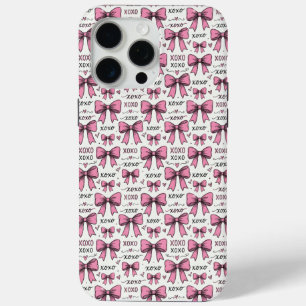 Coque iPhone 15 Pro Max Nœuds roses mignons XOXO Motif Coquette Doodle