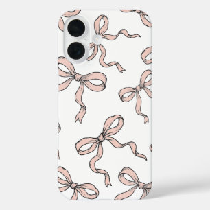 Coques iPhone 16 Nœuds ruban rose tendance mignons contourné en noi