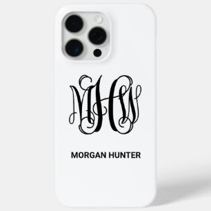 Coque iPhone 15 Pro Max Noir 3 Initiale Vigne Monogramme DIY BG